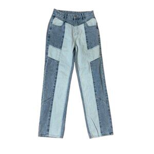 SHEIN Colorblock Patchwork Denim Jeans Size Small Wide Leg 90's style